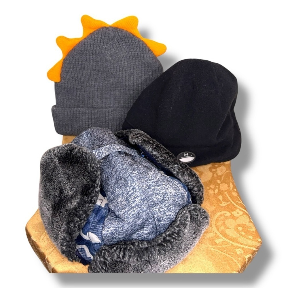Set Of 3 Boys Kids Hats 2T To 5T Black Beanie Style Fun Winter Fall